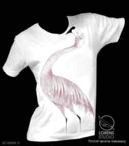 Koszulka ręcznie malowana na zamówienie indywidualne bluzki lorens studio biała, flaming, róż