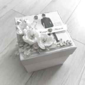 Ślubny exploding box scrapbooking kartki rodzinny czas prezent, rustykalny, małżeństwo, biało