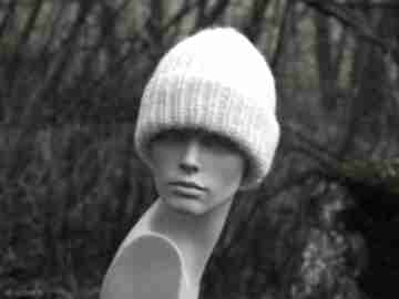 100% wool unisex ecru wywijana czapa czapka wełniana aga made by hand, ciepła zimowa