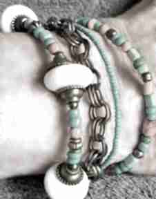 Boho bransoletka bajecznie kolorowa na bogato z białej lawy i koralików super prezent handmade