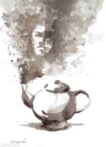 "wspomnienie" obraz malowany kawą artystki adriany laube art, imbryk
