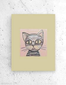 Mały rysunek z kotkiem, oryginalny obrazek kotem, grafika do dziecięcego pokoju, szkic pokoik