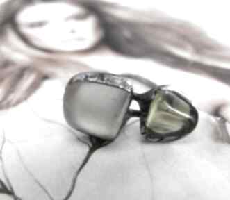 Regulowany pierścionek oliwin jadeit witrażka, z kamieniem, duży kamień, amulet pomysł