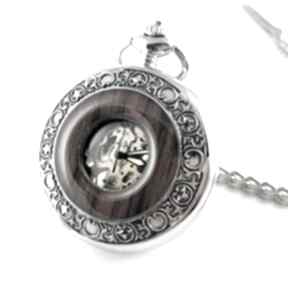 Elegancja w drewnie III silver black dial zegarki drobiny czasu steampunk, zegarek kieszonkowy