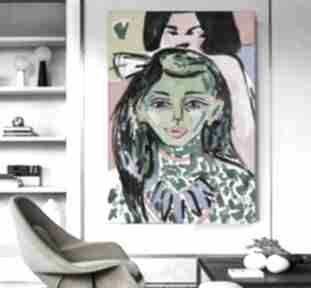 Obraz olejny ekspresjonizm dziewczyna wstążką salonu obrazy