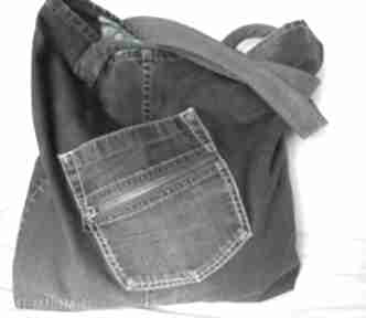 Szara torba z jeansu na ramię gabiell torebka, jeans, dżins, recykling, modna, lato
