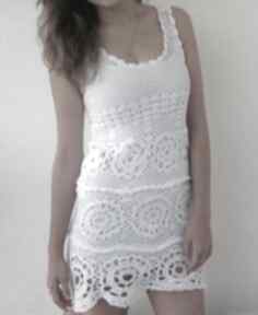 the wool art biała, ażurowa, szydełkowa, sukienka, tunika