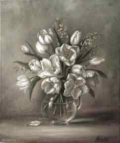 Białe tulipany, ręcznie malowany obraz olejny, L olbrycht lidia paint kwiaty sztuka, ogród