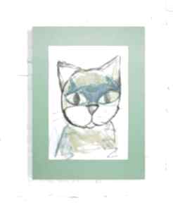 Rysunek z kotem, kot obraz malowany ręcznie, grafika do dziecięcego pokóju, akwarela pokoik