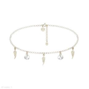 Złoty z piórkami i bezbarwnymi crystal sotho choker, naszyjnik, piórka, kryształy, swarovski