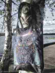 Wodoodporna shoperka clever owl poziomka handmade, idealna torba na jesień, z zamkiem, pojemna