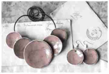 Komplet etno karminowy naszyjnik kolczyki wylęgarnia pomysłów biżuteria, ceramika, szkliwione