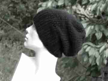 100% wool unisex klasyk: zimowa wełniana czapka czarna aga made by hand gruba, klasyczna