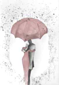 "pod parasolem 2" akwarela artystki plastyka adriany laube art, parasol, deszcz, para, miłość