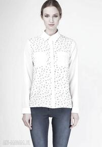Zwiewna koszula, k103 ecru piórka bluzki lanti urban fashion klasyczna, wyjściowa, elegancka