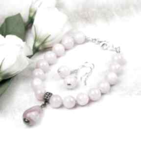 Srebrny komplet z agatem i jadeitem a1000 - 17 artseko różowe kamienie, biżuterii, na prezent