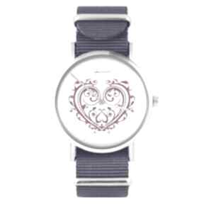 Zegarek - serce ornamentowe fioletowy, nylonowy zegarki yenoo, pasek, typ militarny, prezent