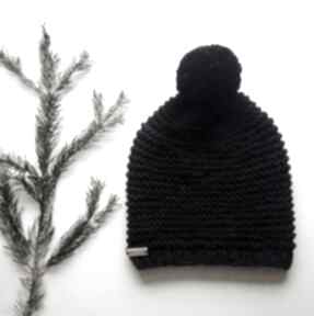 Czarna czapka merino drutach czarnaczapka unisex dodatki wykonana