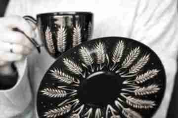 Filiżanka czarna złote kłosy ręcznie malowane 220ml ceramika ciepliki