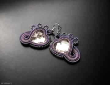Serduszka w purpurze - małe kolczyki sutasz samantha serce - prezent, ozdobne, jedwabne