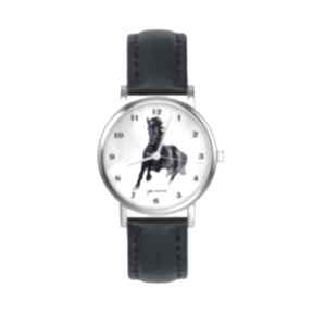 Zegarek mały - czarny koń skórzany, granatowy zegarki yenoo, pasek, dziecięcy, dla niej