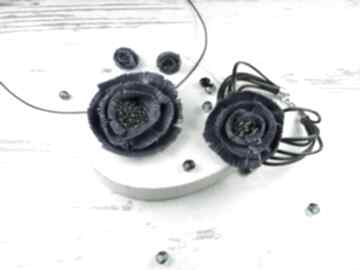 Granatowy komplet biżuterii z kwiatem maku kameleon, maki, zawieszka, bransoletka