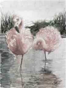 24x32 cm joannatkrol ptaki, flamingi akwarela, flaming