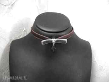 Choker bow ruby grey aksamitka swarovski metal naszyjnik wykonany