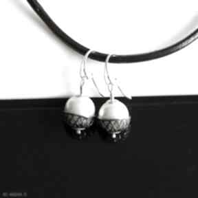 seashell: srebro oksydowane białe ślub perła - srebrne kolczyki