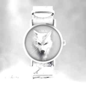 biały marmurkowy, zegarki lili arts zegarek, bransoletka, nato, wilk, husky, prezent