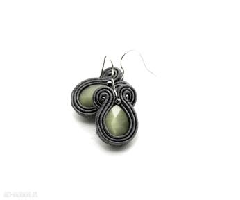 Kolczyki sutasz z kocim okiem si su soutache, sznurek, zielone, szare, grafitowe, khaki