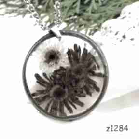 Z1284 naszyjnik z suszonymi kwiatami herbarium jewelry terrarium, biżuteria z żywicy