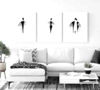 Zestaw 3 30x40 cm wykonanych ręcznie, czarno biała - 2536123 dom art krystyna siwek obraz
