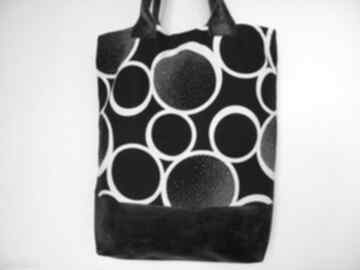 Shopper bag "czarne koła" skóra i len artmanual