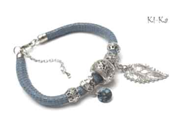 Strap blue curacao skóra rzemień swarovski metal liść projekt