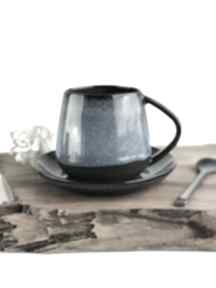 Filiżanka ceramiczna ze i łyżeczką beczułka - borówka kubki tyka ceramika, kubek, spodkiem