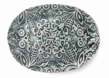 Etno mydelniczka owalna ceramika ana, z turkusowa, niebieska, dekoracyjna, ceramiczna