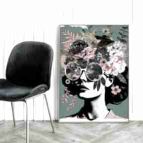 dziewczyna kwiaty - format 50x70 cm plakaty hogstudio plakat, dla kolaż, kobieta, kolorowy