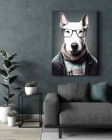 Portret psa hipsterskiego - max wydruk na płótnie 50x70 cm B2 justyna jaszke bullterrier, pies