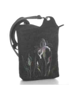 Ciemna z wielokolorowymi irysami katarzyna wesolowska torebka, filc, prezent, wiosna, kwiat