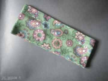 Zielona bawełniana opaska w kwiaty box m1 - rozciągliwa, miękka, szerokość 9cm, ob ruda klara