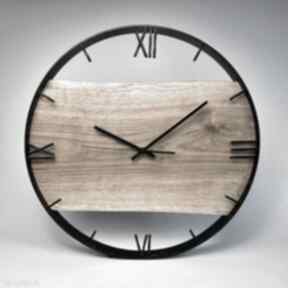 Okrągły zegar drewniany, 35 cm, cyfry rzymskie, styl loftowy zegary cuda z drewna loft