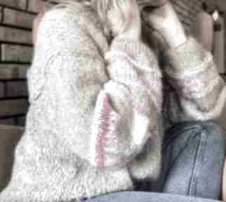 montana beż swetry happy czapy modny sweter, handmade, lekki kolorowe rękawy, beżowy alpaka