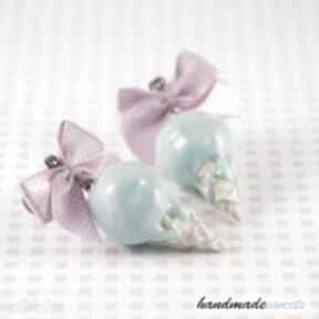 Kolczyki - niebieskie lody z różową kokardką handmadesweets, fimo, modelina