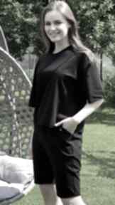 Komplet gabriela czarny sportowe trzy foru bluzka, szorty, bluza, sukienka, dres, spodnie