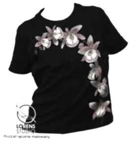 Ręcznie malowana na zamówienie koszulki lorens studio storczyk, orchidea, kwiat, nadruk, wzór
