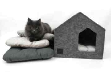 Nowoczesny domek budka legowisko dla kota z filcu zwierzaki