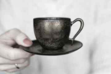 Filiżanka espresso dla kawosza, miłośniczki kawy kobiety - rustykalne ceramika