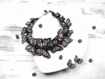 Komplet biżuterii motyle - czerwono czarny kameleon motyl, prezent, lato