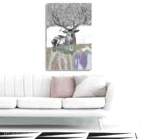 Grafika na ścianę las jelenia 80x120, nowoczesna płótnie, obraz do salonu renata bułkszas